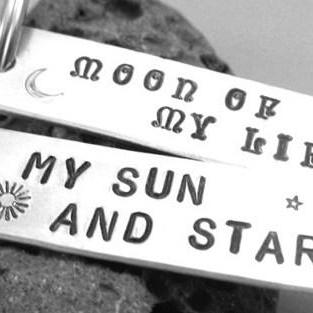 Moon of My Life & My Sun and Stars Hand - Stamped Aluminum Keychain Pair